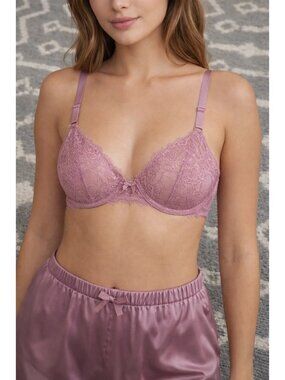 Auden size 36A Mauve Purple Lace Unlined Comfort Wire Demi-Coverage Bra NEW
